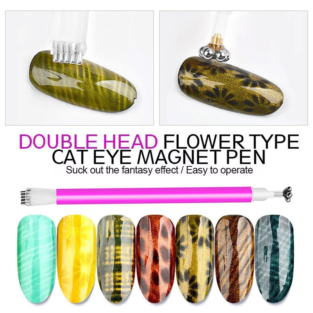 DANNEASY 15pcs Cat Eye Nail Magnet Set – Pink Wand for Gel Polish Nails