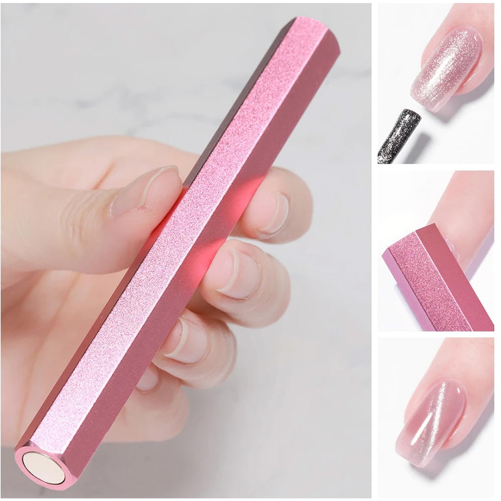 DANNEASY 15pcs Cat Eye Nail Magnet Set – Pink Wand for Gel Polish Nails