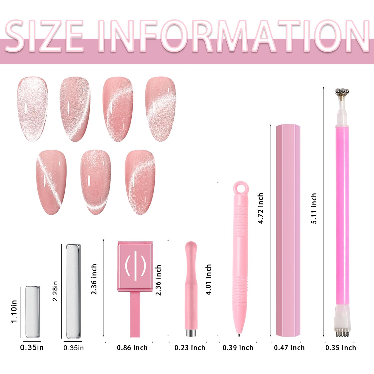 DANNEASY 15pcs Cat Eye Nail Magnet Set – Pink Wand for Gel Polish Nails