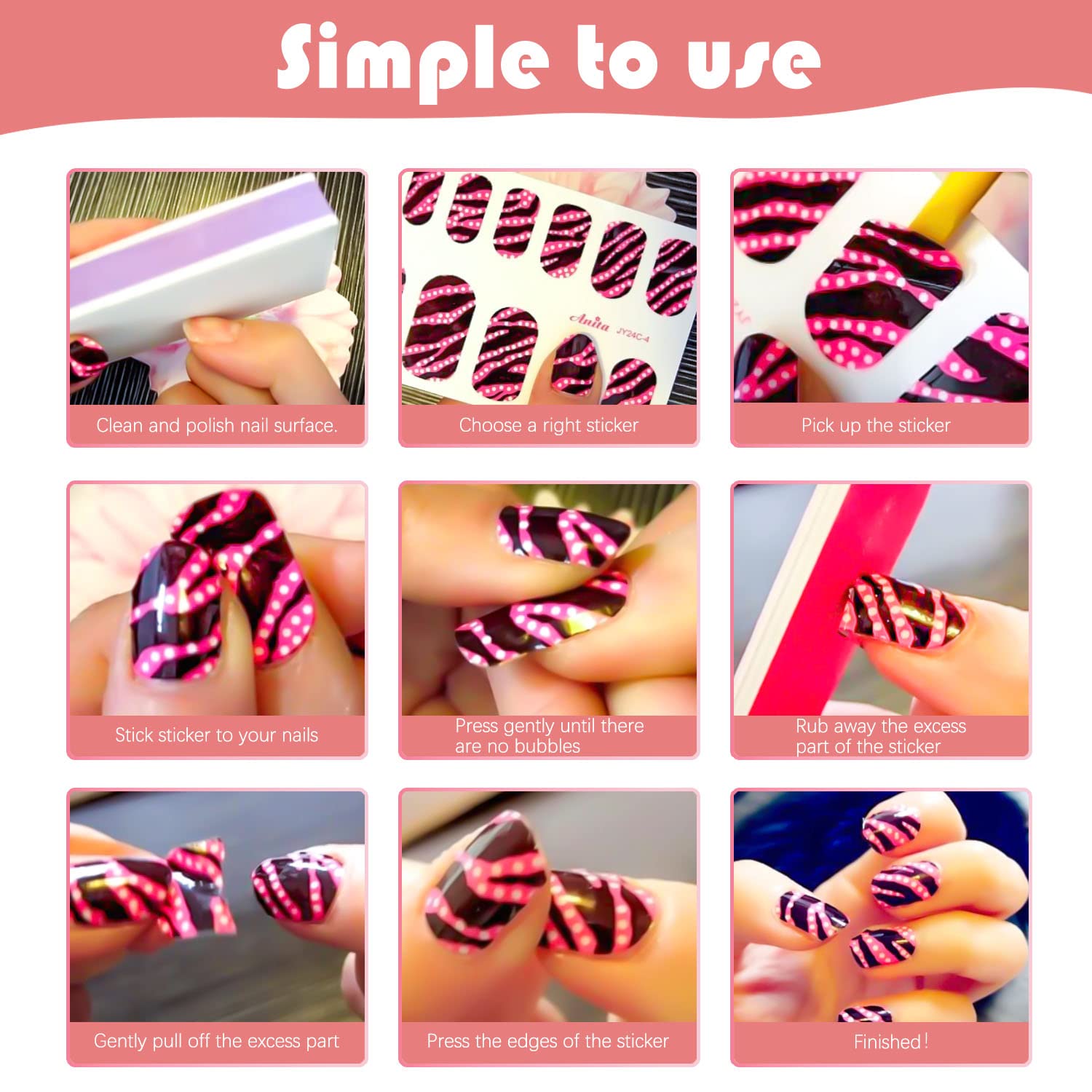 DANNEASY Nail Polish Strips Glitter - 24 Self-Adhesive Nail Wraps + Nail File & Cuticle Stick