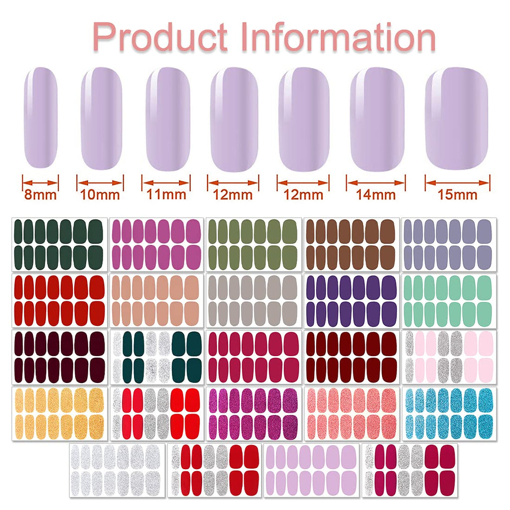 DANNEASY Nail Polish Strips Glitter - 24 Self-Adhesive Nail Wraps + Nail File & Cuticle Stick