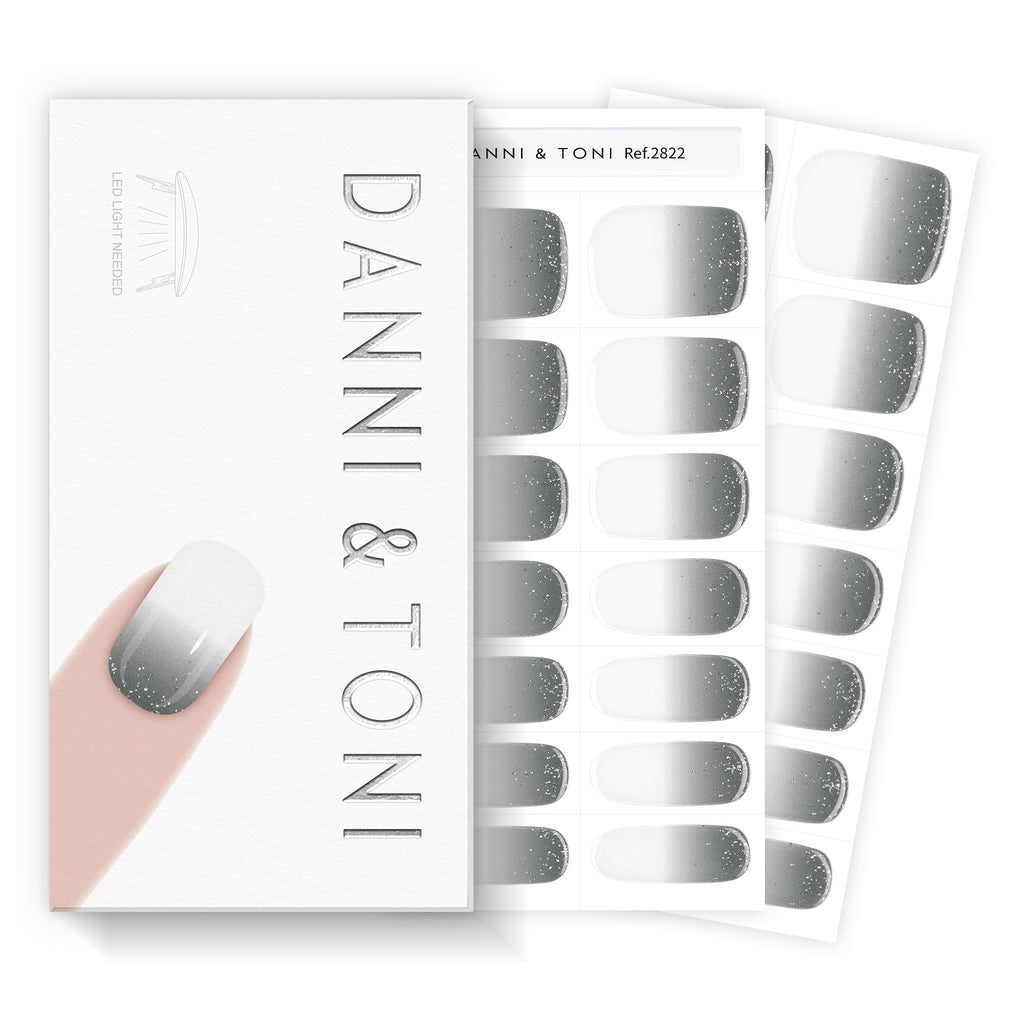 DANNI & TONI Semi-Cured Gel Nail Strips – Grey-White Ombre Glitter, 28 Nail Wraps | Ash Dream