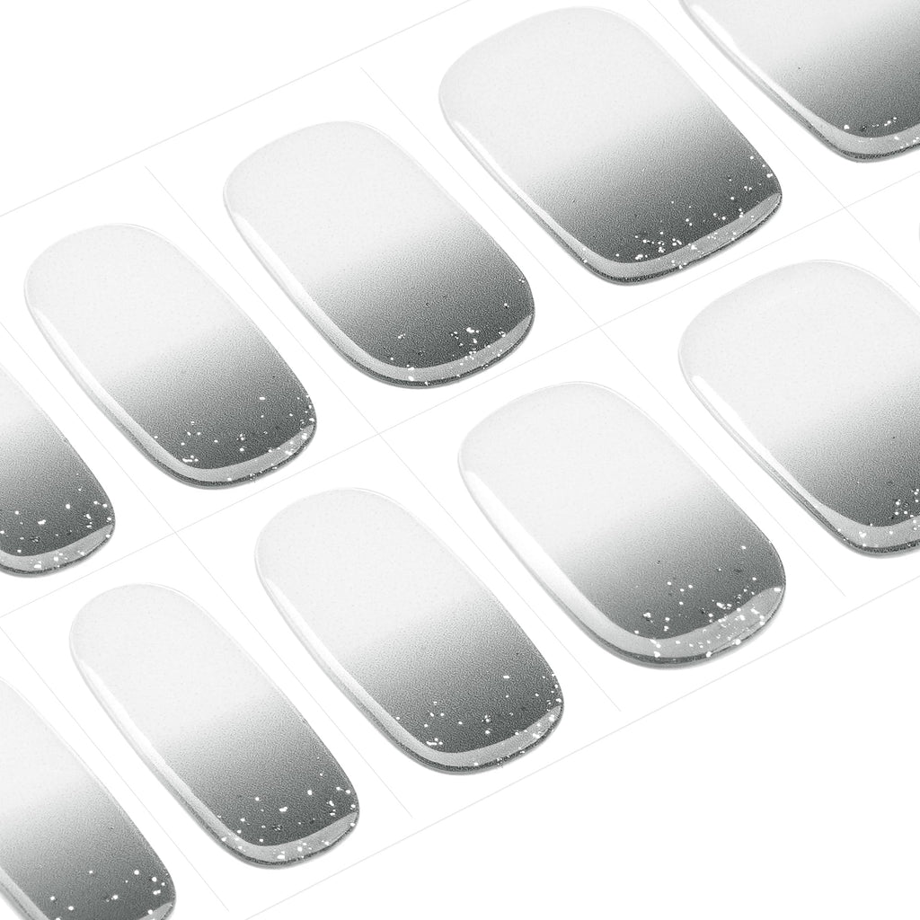 DANNI & TONI Semi-Cured Gel Nail Strips – Grey-White Ombre Glitter, 28 Nail Wraps | Ash Dream