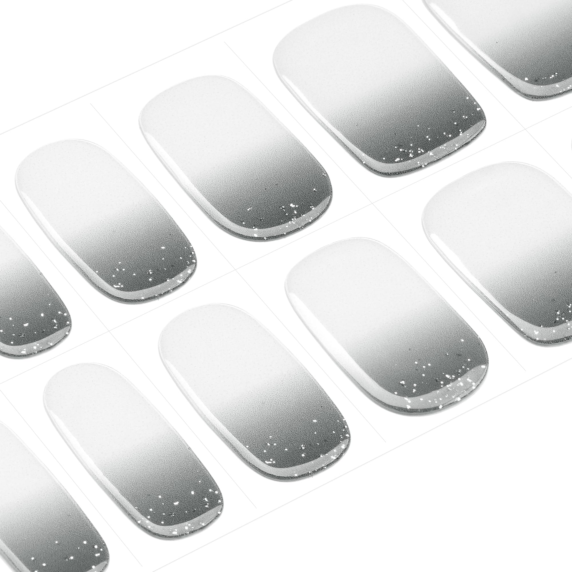 DANNI & TONI Semi-Cured Gel Nail Strips – Grey-White Ombre Glitter, 28 Nail Wraps | Ash Dream