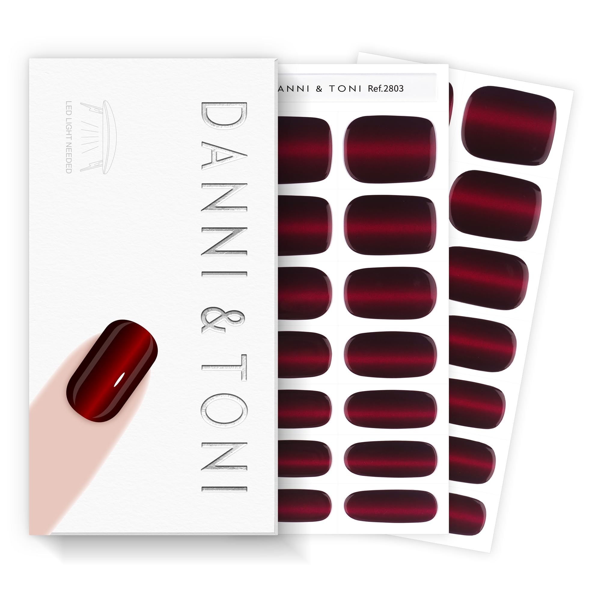 DANNI & TONI Semi Cured Gel Nail Strips – Black Red Gradient Cat Eye | Crimson Eclipse