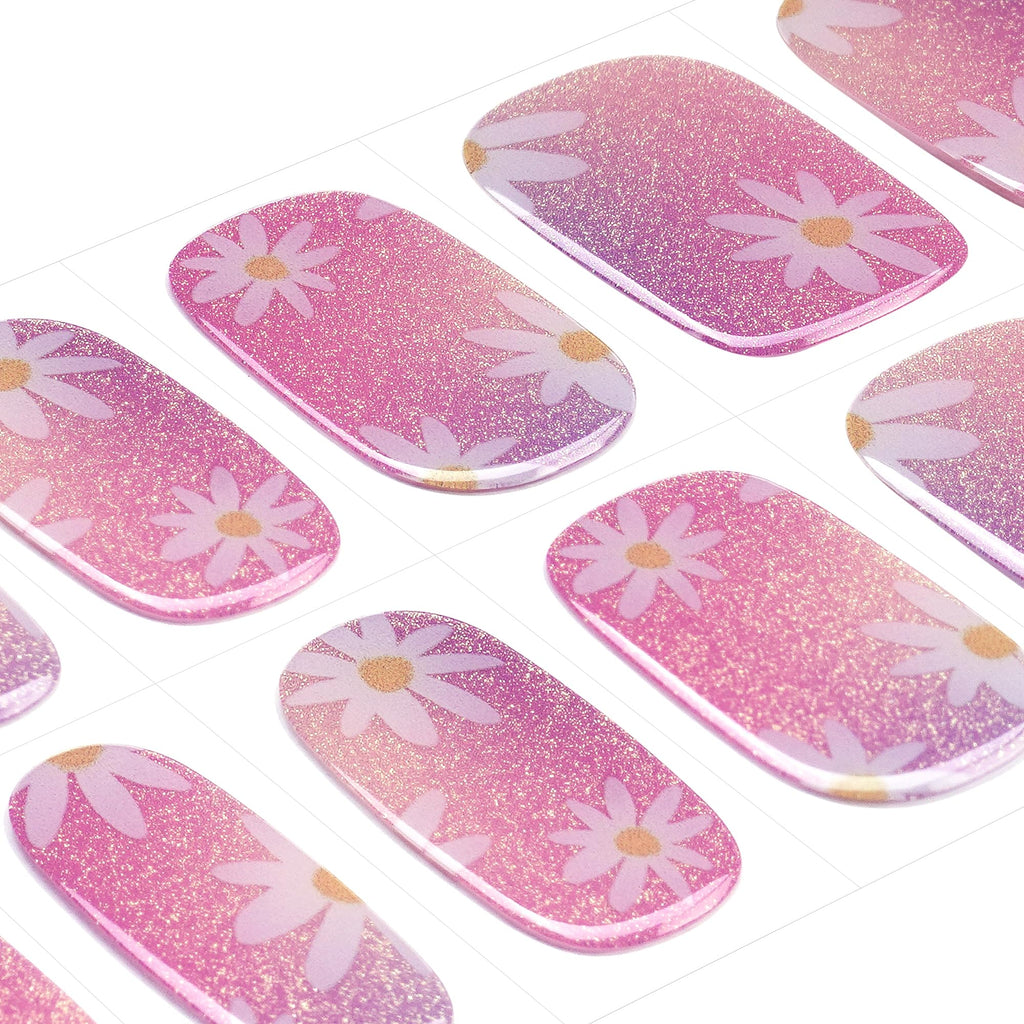 DANNI & TONI Daisy Pink Holographic Gradient Gel Nail Strips – 28 Semi-Cured Wraps