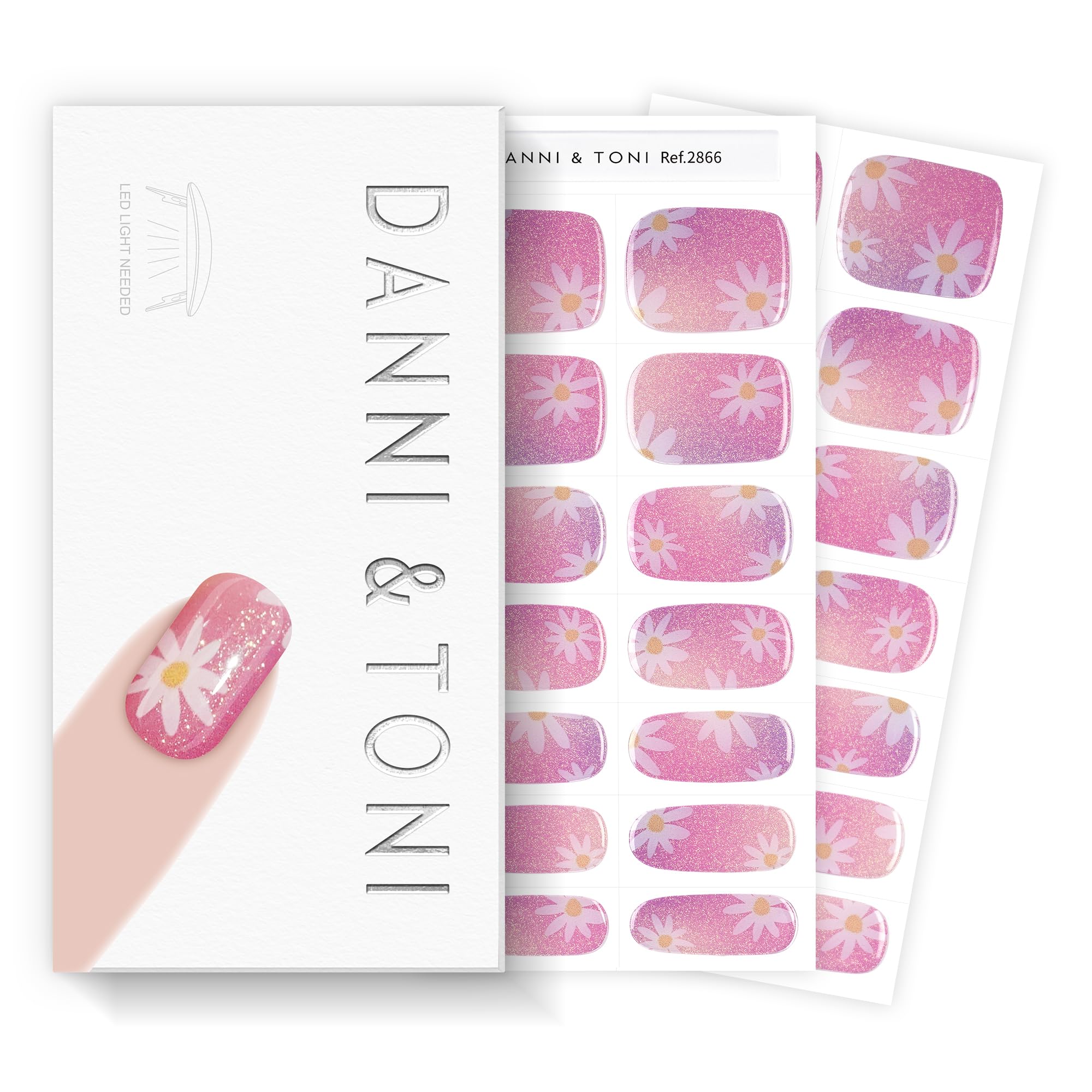 DANNI & TONI Daisy Pink Holographic Gradient Gel Nail Strips – 28 Semi-Cured Wraps