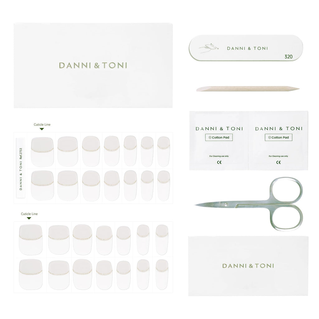 DANNI & TONI Semi Cured Gel Nail Strips – Glitter French Line (Chic) | 28 Stickers