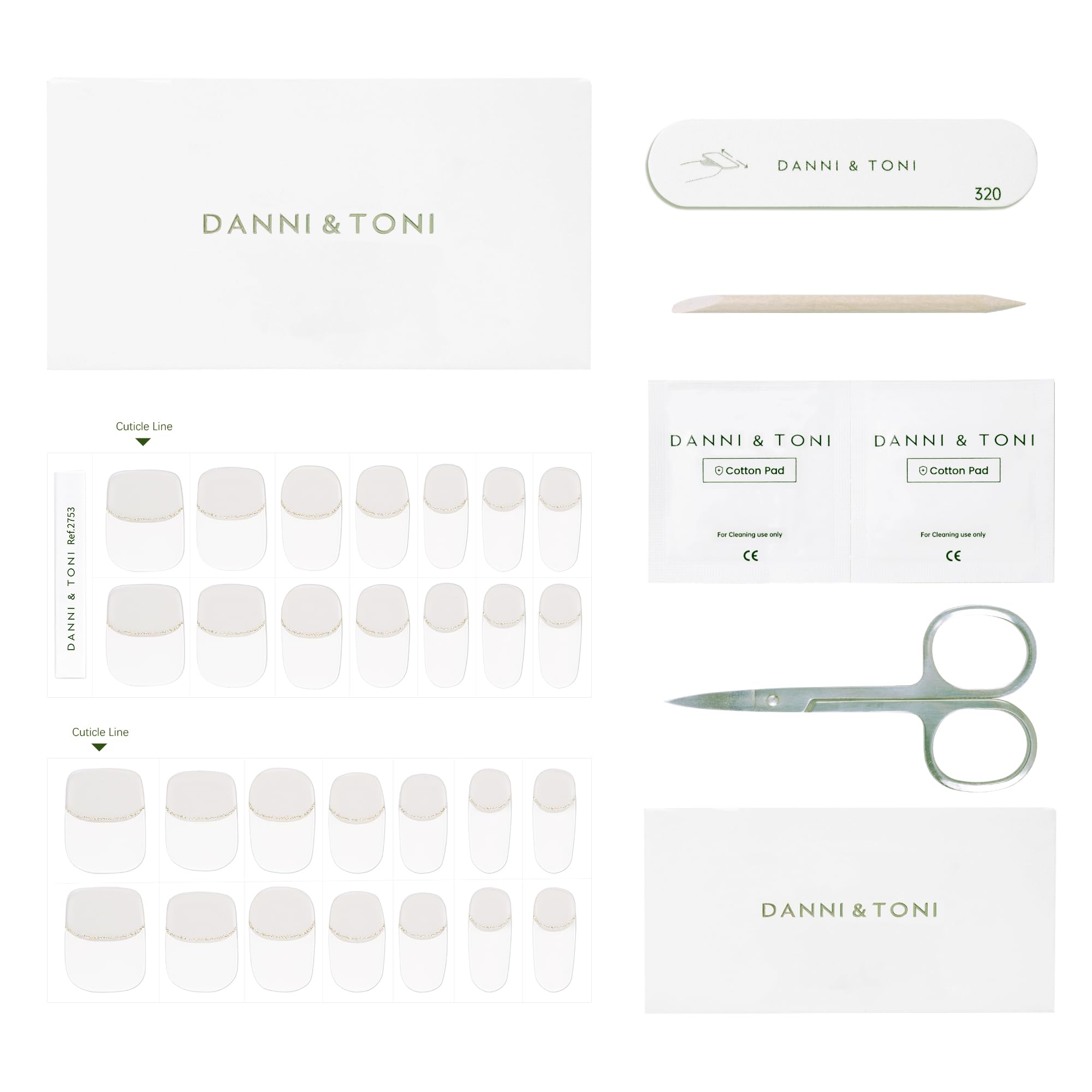 DANNI & TONI Semi Cured Gel Nail Strips – Glitter French Line (Chic) | 28 Stickers