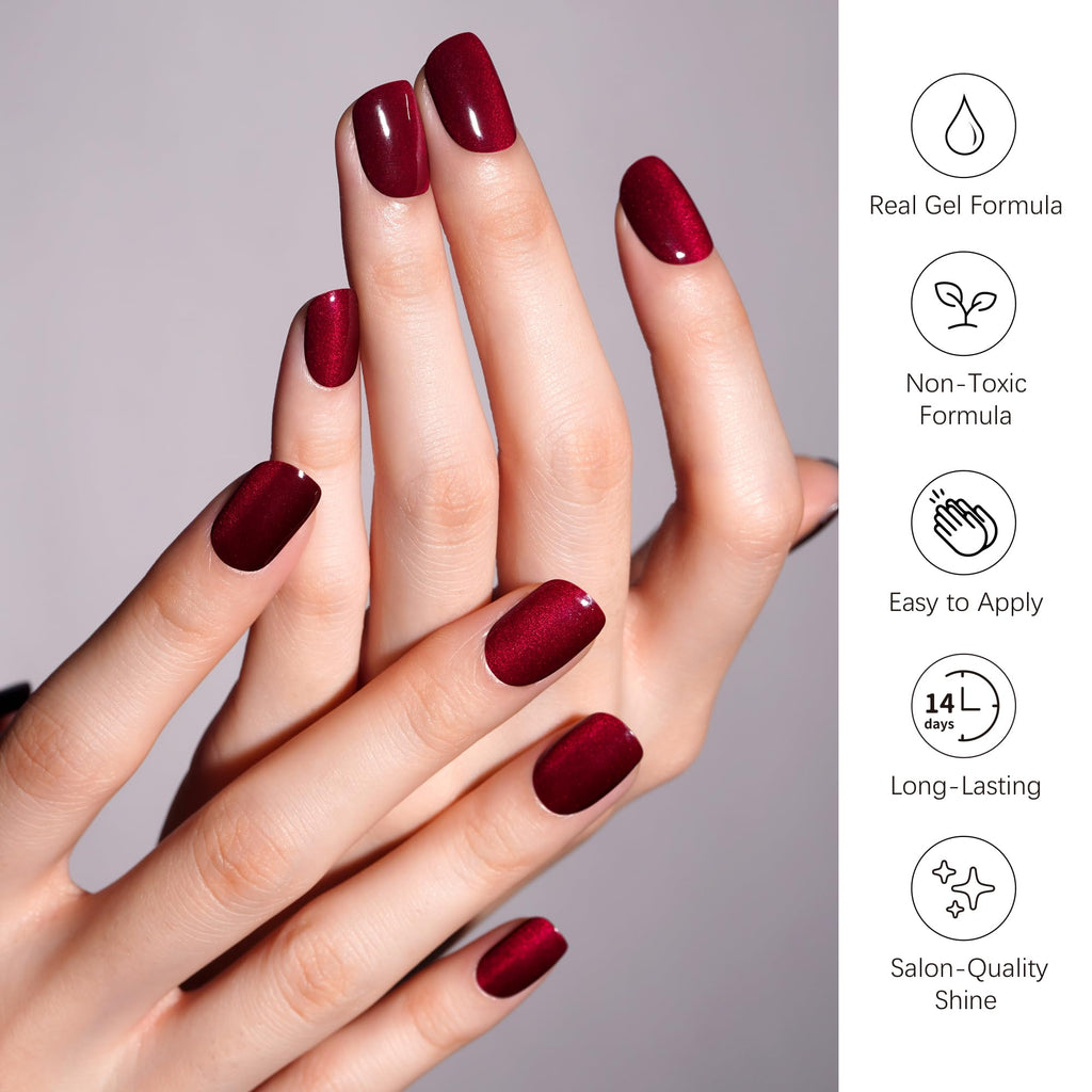 DANNI & TONI Semi Cured Gel Nail Strips – Black Red Gradient Cat Eye | Crimson Eclipse