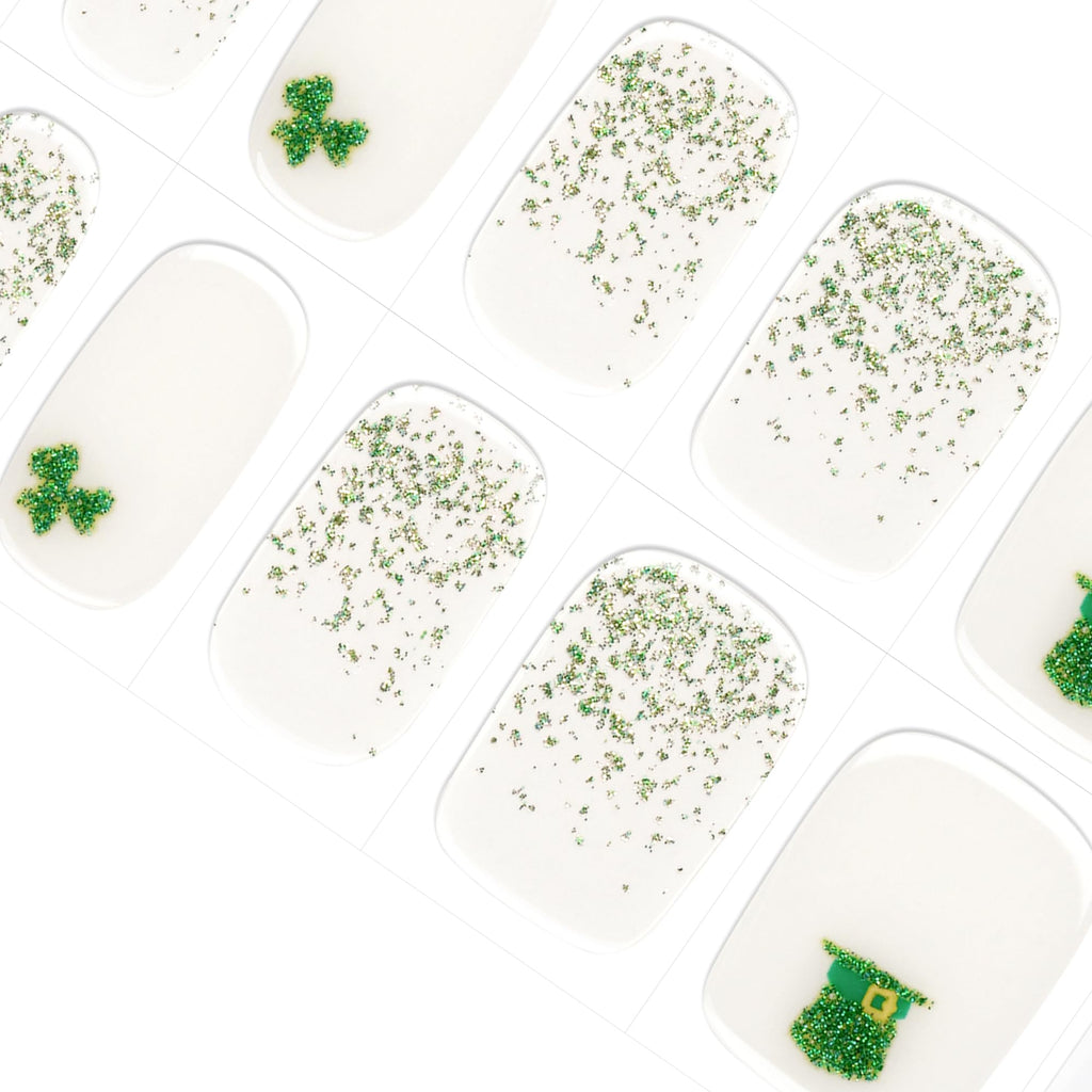 DANNI & TONI Shamrock Chic Semi-Cured Gel Nail Strips – 28 Green Glitter Wraps