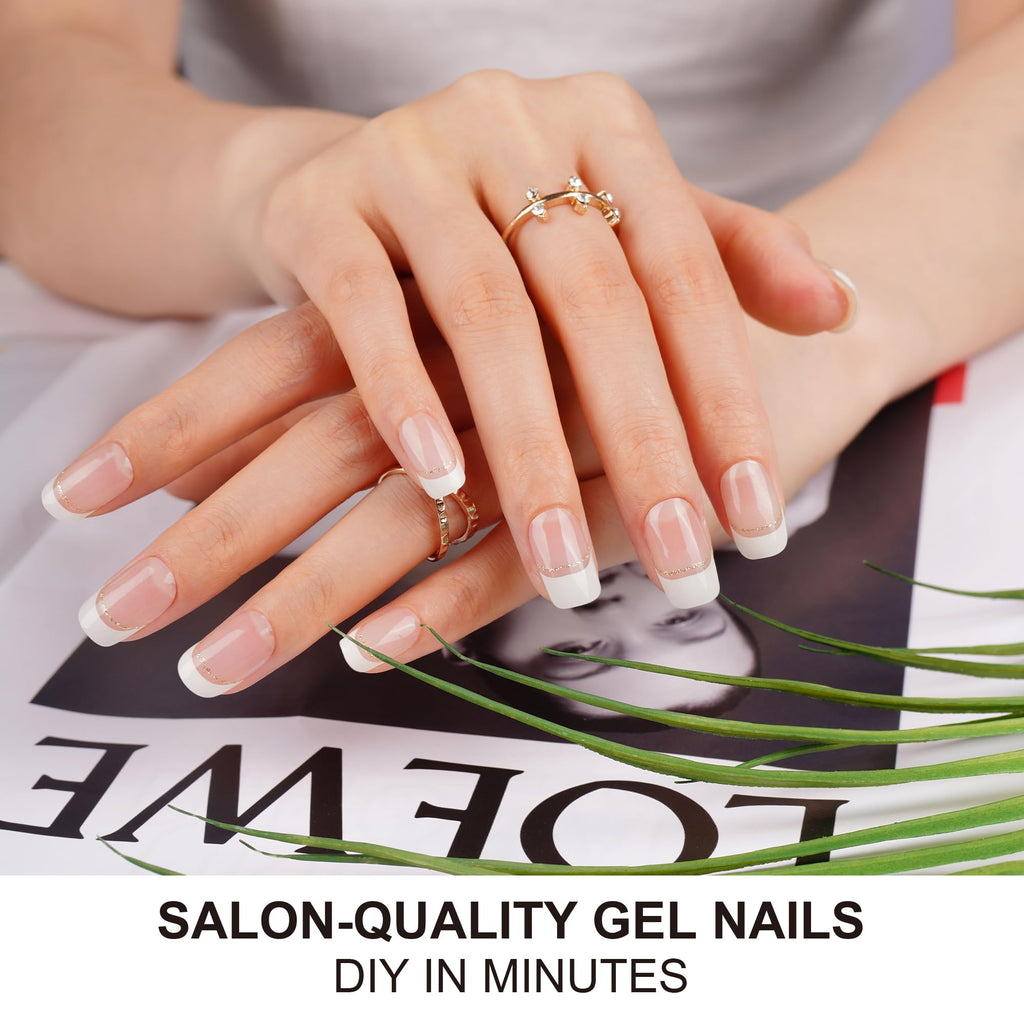 DANNI & TONI Semi Cured Gel Nail Strips – Glitter French Line (Chic) | 28 Stickers