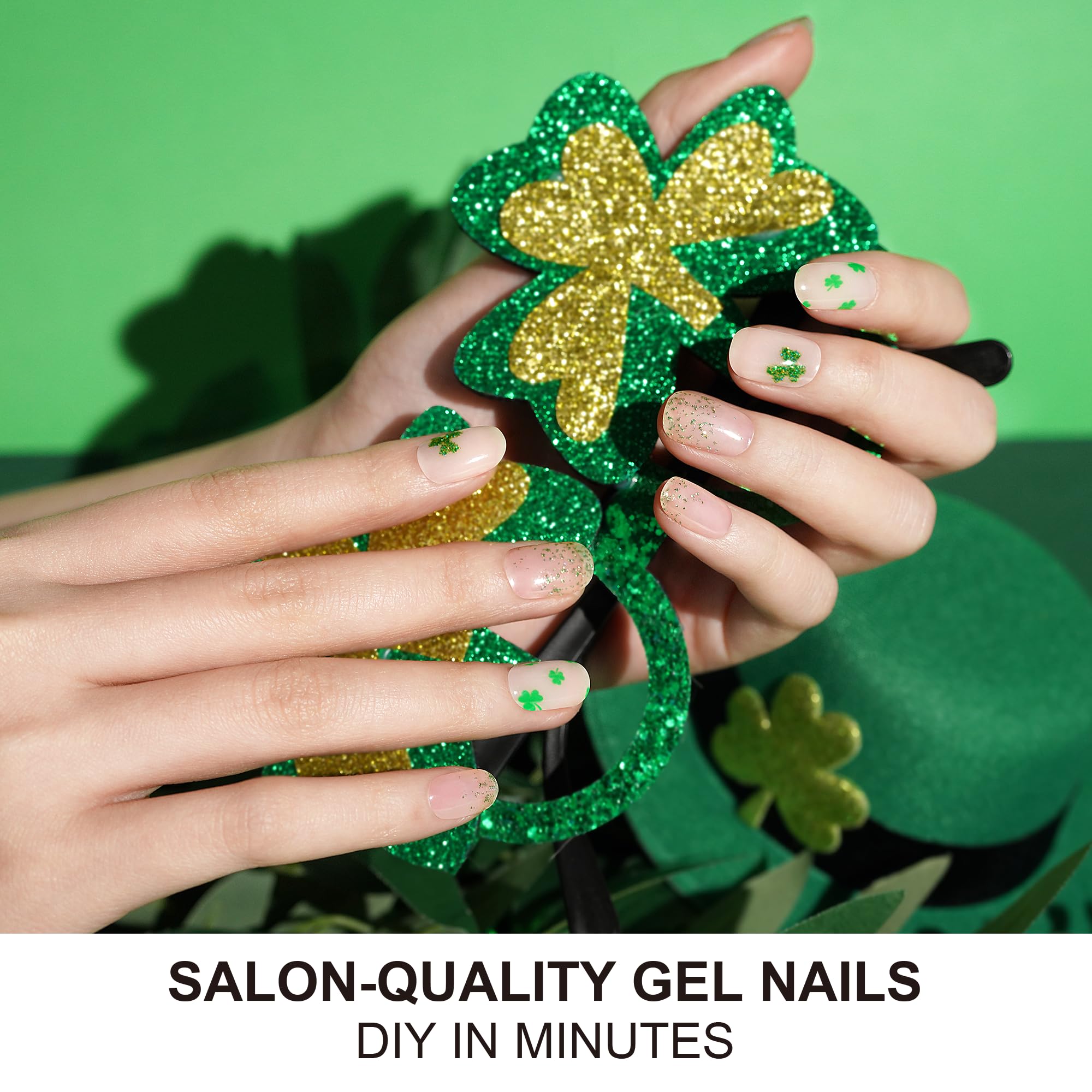 DANNI & TONI Shamrock Chic Semi-Cured Gel Nail Strips – 28 Green Glitter Wraps