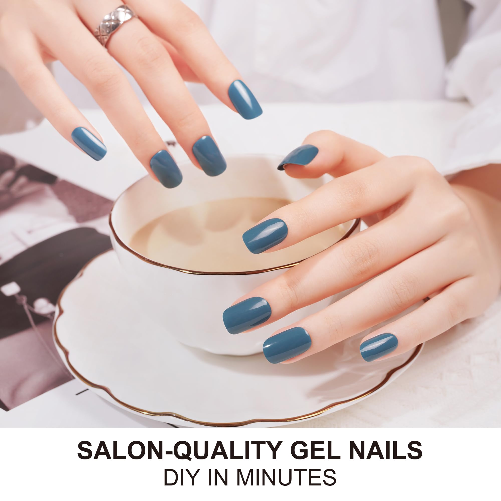 DANNI & TONI Indigo Semi-Cured Gel Nail Strips - Blue Glossy Nail Wraps (28 pcs)