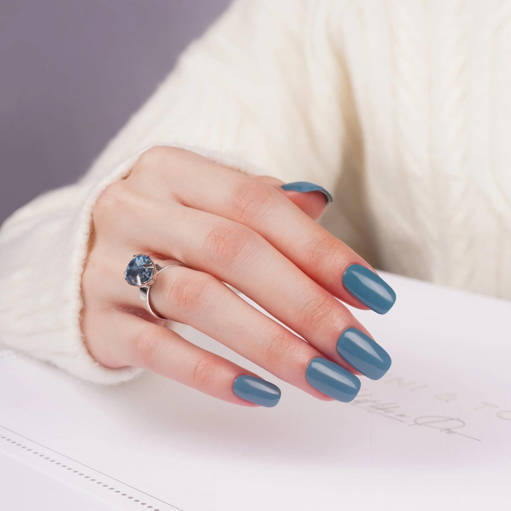 DANNI & TONI Indigo Semi-Cured Gel Nail Strips - Blue Glossy Nail Wraps (28 pcs)