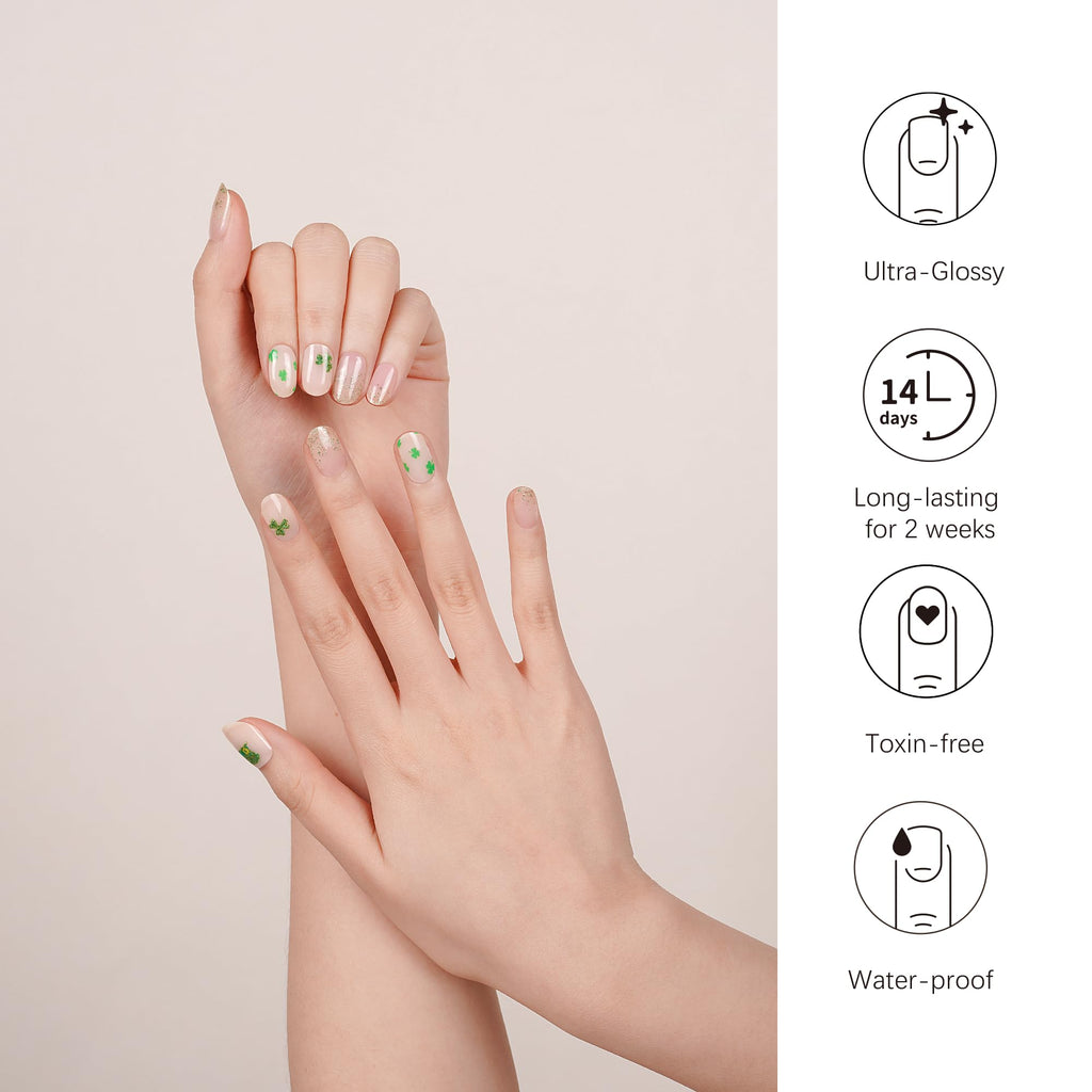 DANNI & TONI Shamrock Chic Semi-Cured Gel Nail Strips – 28 Green Glitter Wraps