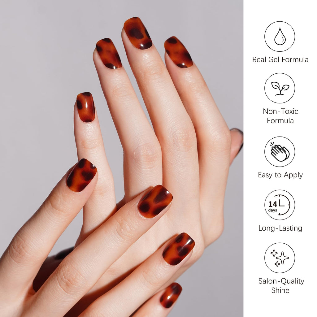DANNI & TONI Semi-Cured Gel Nail Wraps – Cheetah Print Leopard, 28 Nails | Tortoise Glow