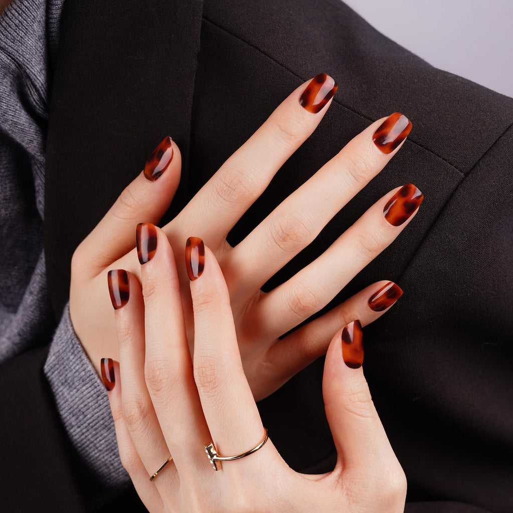 DANNI & TONI Semi-Cured Gel Nail Wraps – Cheetah Print Leopard, 28 Nails | Tortoise Glow