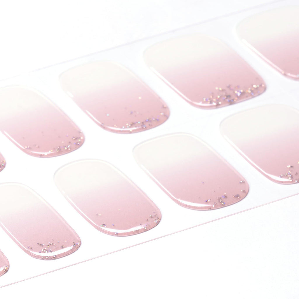 DANNI & TONI Semi-Cured Gel Nail Strips – Translucent Pink Ombre Glitter (In The Mood for Love) – 28 pcs