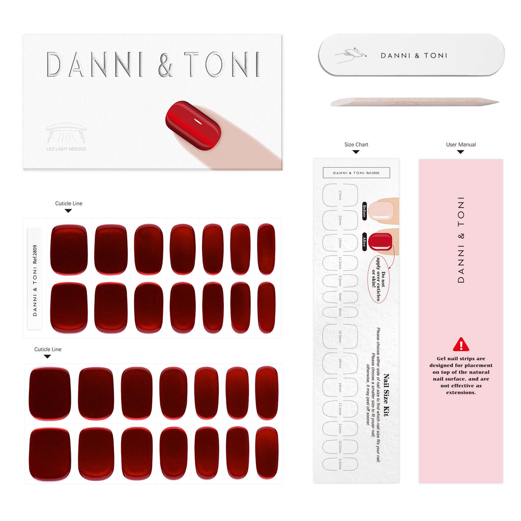 DANNI & TONI Semi Cured Gel Nail Strips Ruby Chrome – Mirror Metallic Nail Art