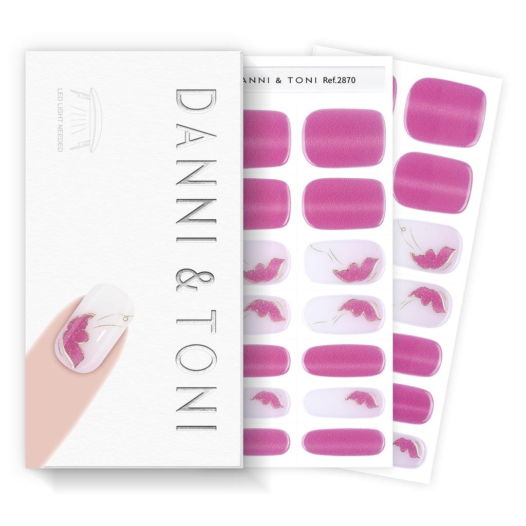 DANNI & TONI Semi-Cured Gel Nail Strips – Pink Cat Eye Butterfly Wraps (28 Sticks)