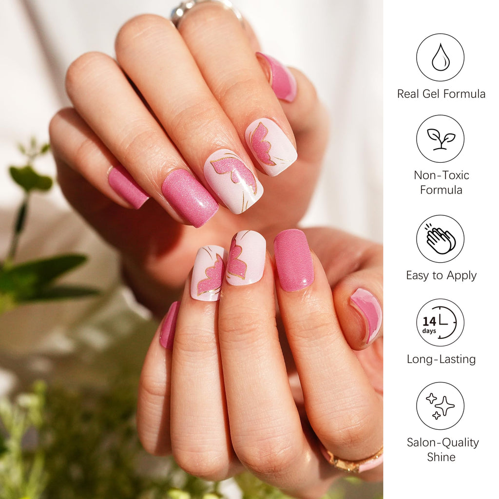 DANNI & TONI Semi-Cured Gel Nail Strips – Pink Cat Eye Butterfly Wraps (28 Sticks)