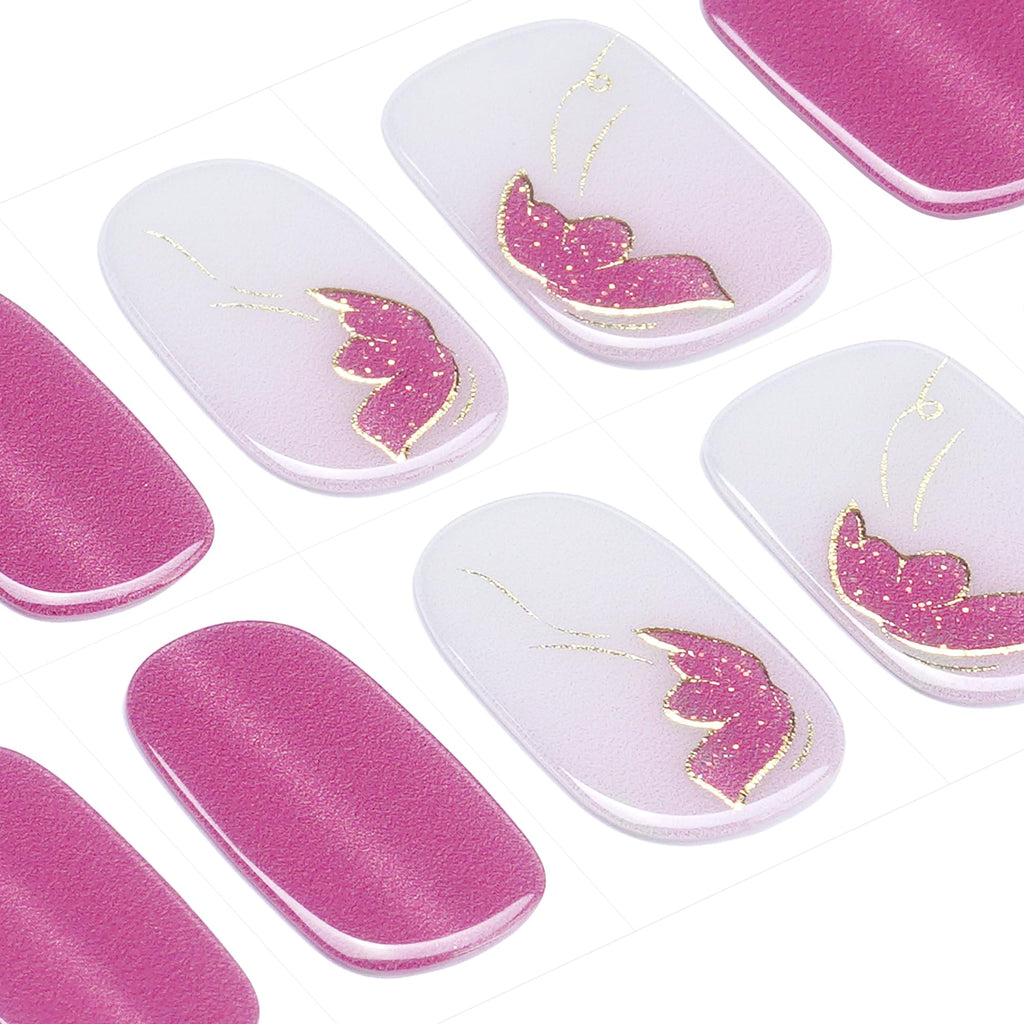 DANNI & TONI Semi-Cured Gel Nail Strips – Pink Cat Eye Butterfly Wraps (28 Sticks)