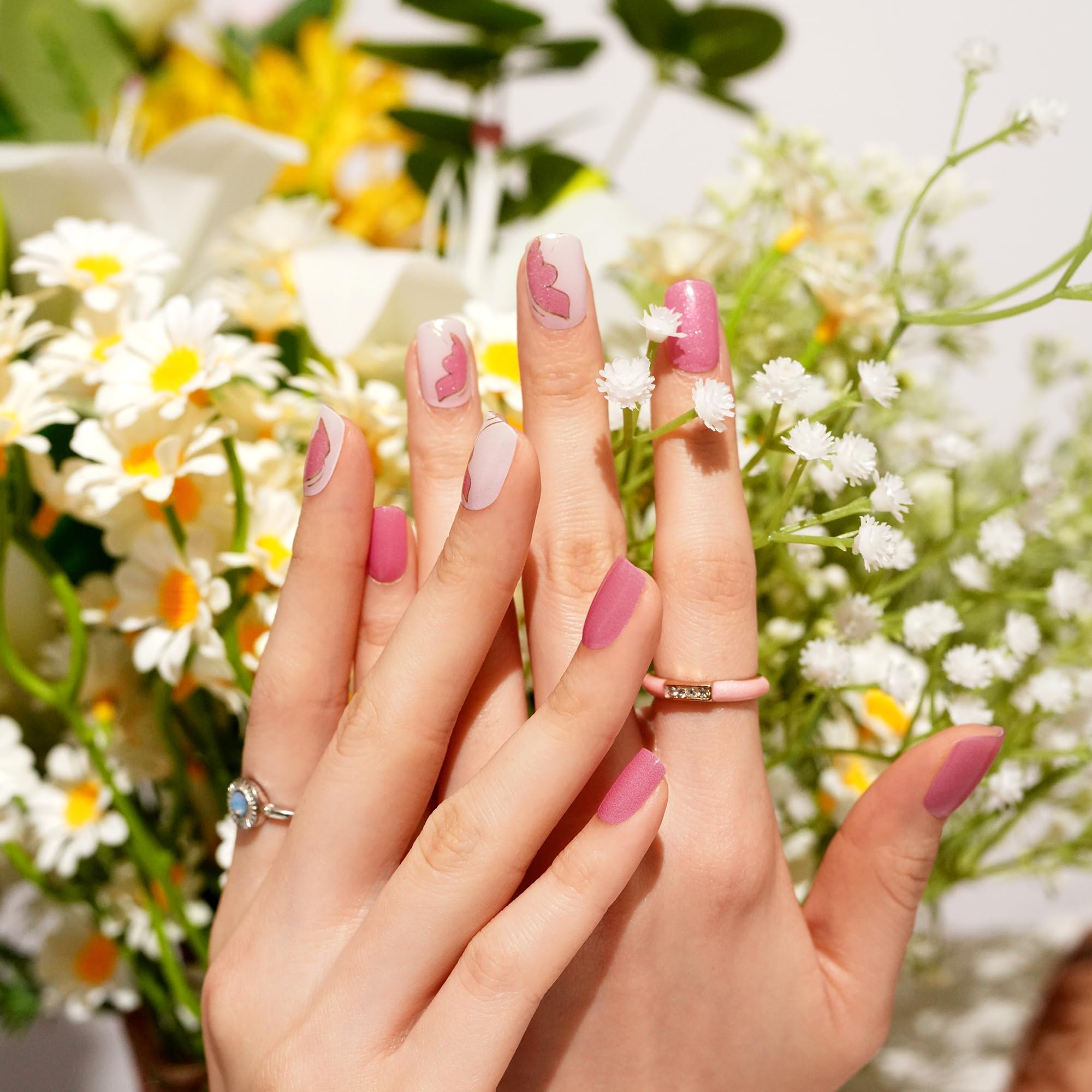 DANNI & TONI Semi-Cured Gel Nail Strips – Pink Cat Eye Butterfly Wraps (28 Sticks)