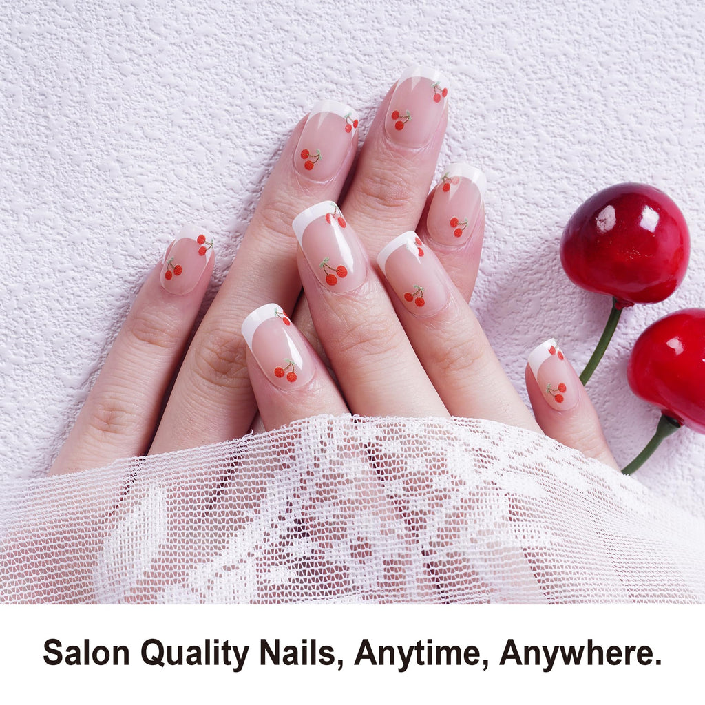 DANNI & TONI Semi-Cured Gel Nail Strips – Cherry White French Tips, 28 Stickers