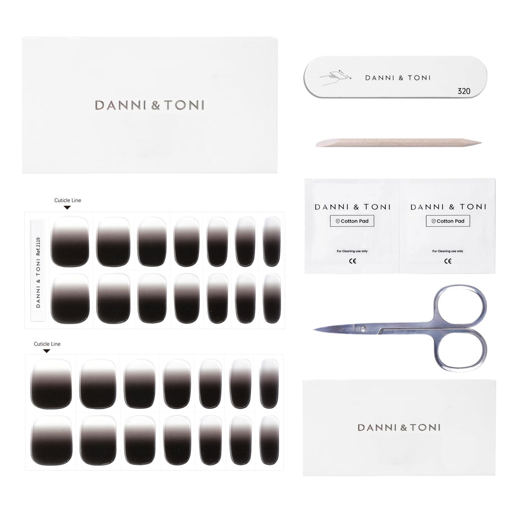 DANNI & TONI Semi Cured Gel Nail Strips – Black Transparent Ombre