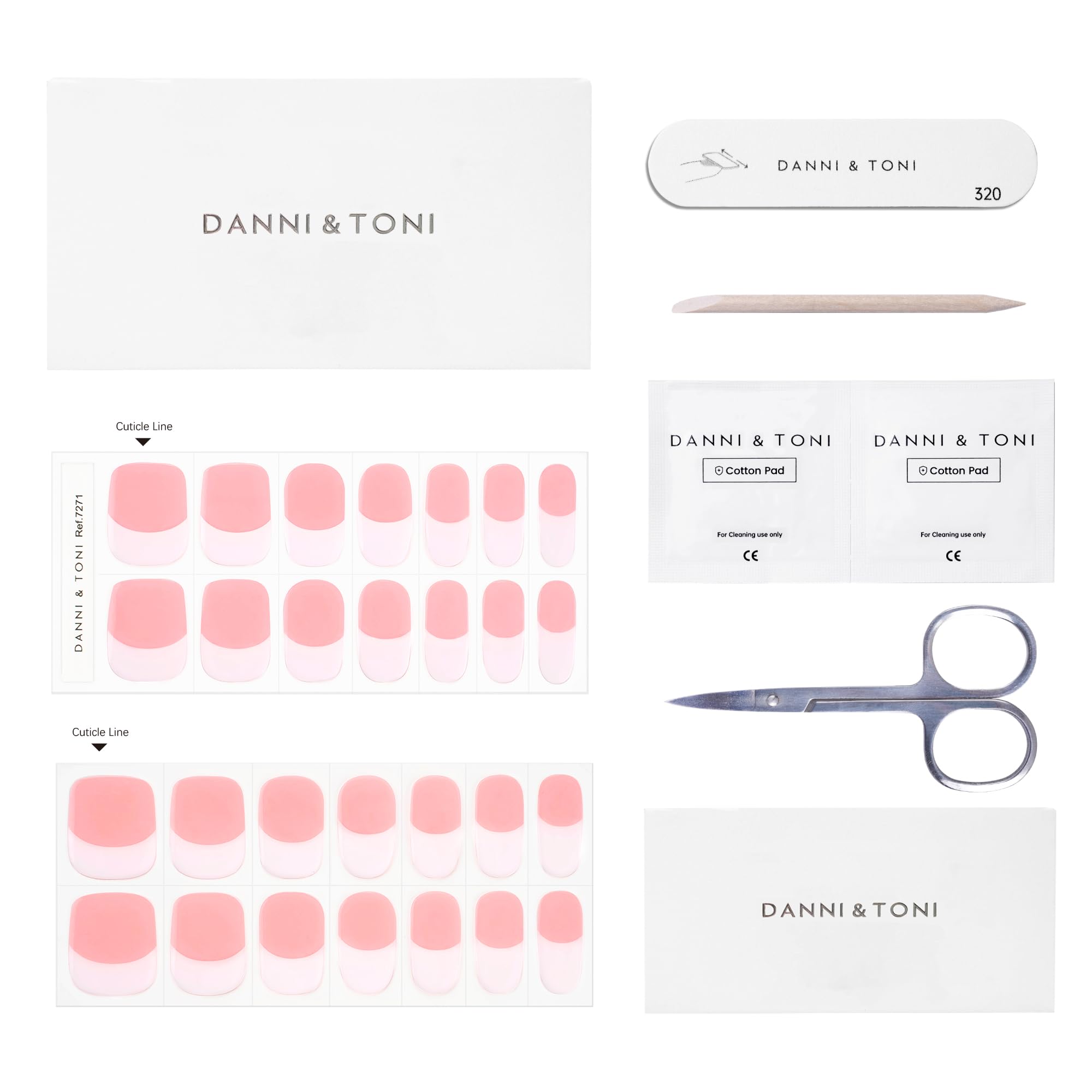 DANNI & TONI Semi Cured Gel Nail Wraps – White French Tips, Pink Nail Wraps (28 Stickers)