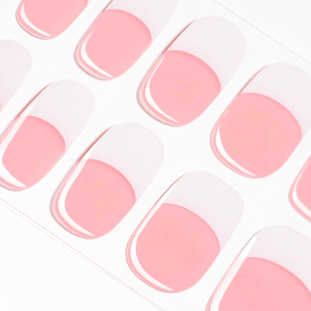 DANNI & TONI Semi Cured Gel Nail Wraps – White French Tips, Pink Nail Wraps (28 Stickers)