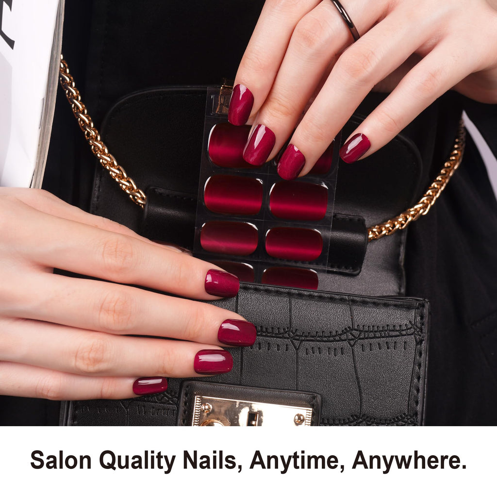 DANNI & TONI Semi Cured Gel Nail Strips – Black Red Gradient Cat Eye | Crimson Eclipse