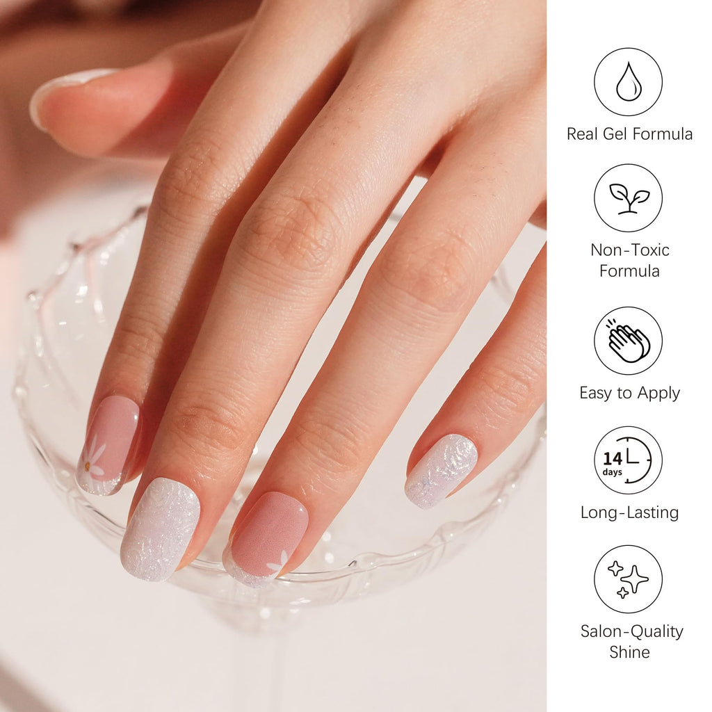 DANNI & TONI Floral Aurora Gel Nail Wraps – 28 Semi-Cured Strips