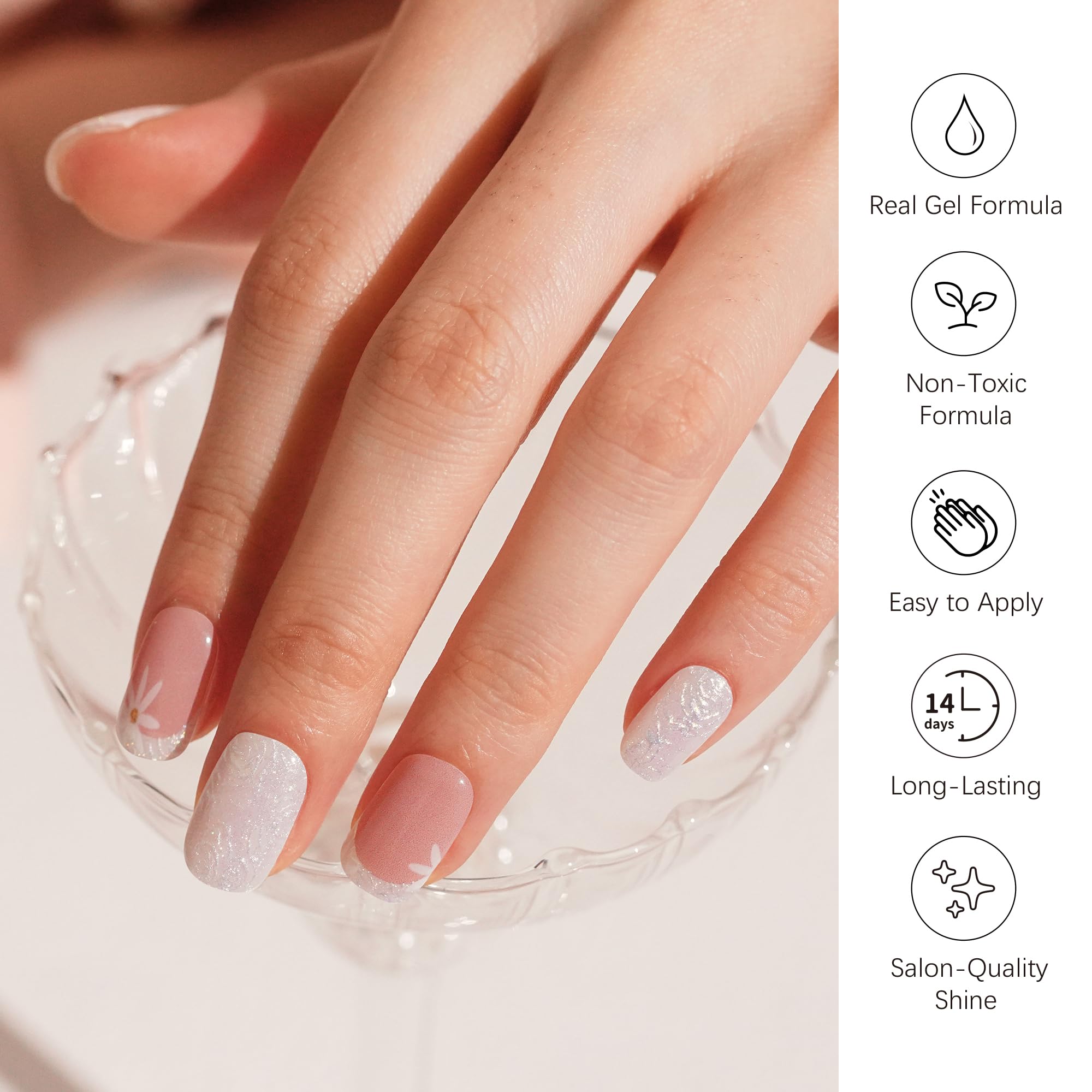 DANNI & TONI Floral Aurora Gel Nail Wraps – 28 Semi-Cured Strips