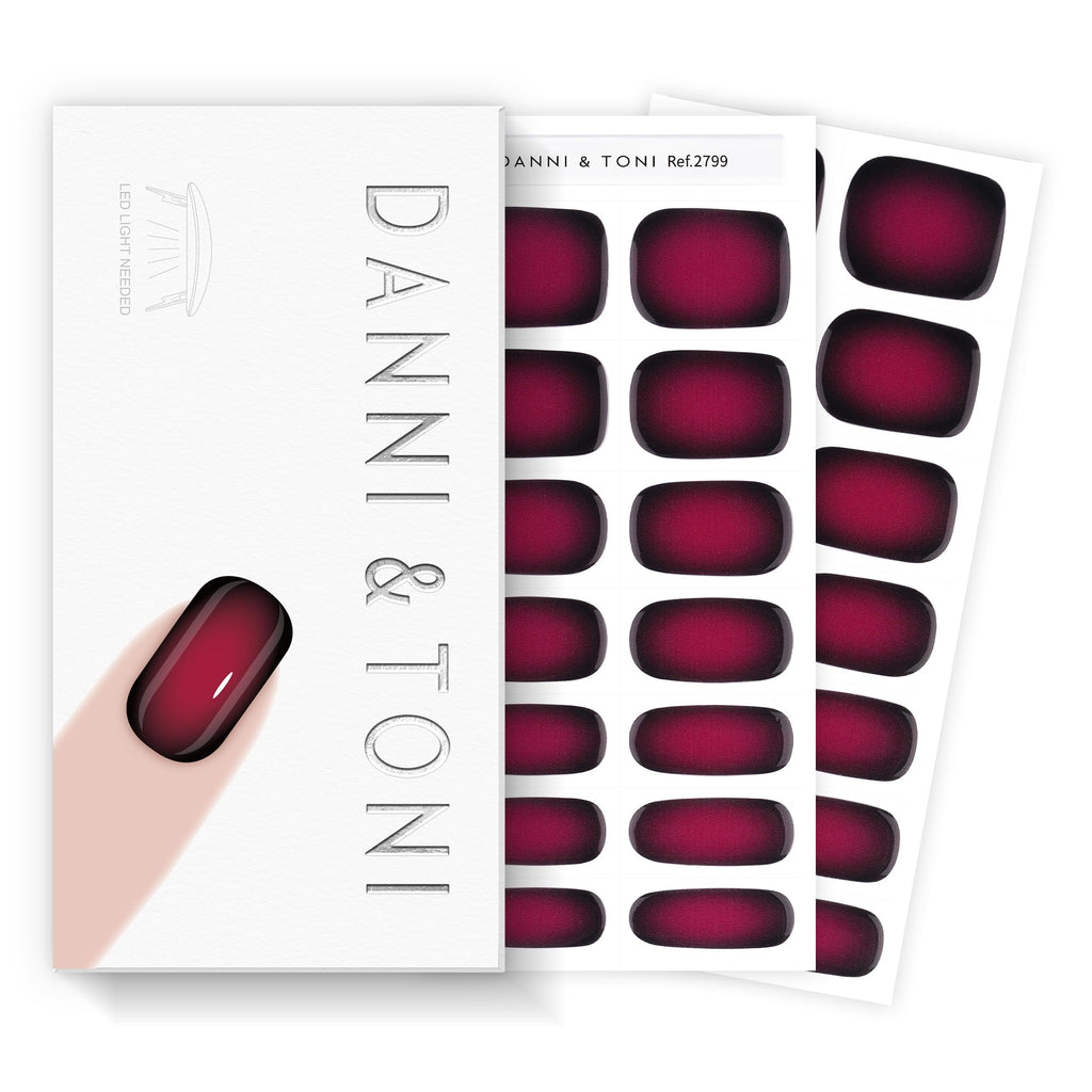 DANNI & TONI Semi Cured Gel Nail Strips – Black Wine Red Ombre | Midnight Velvet