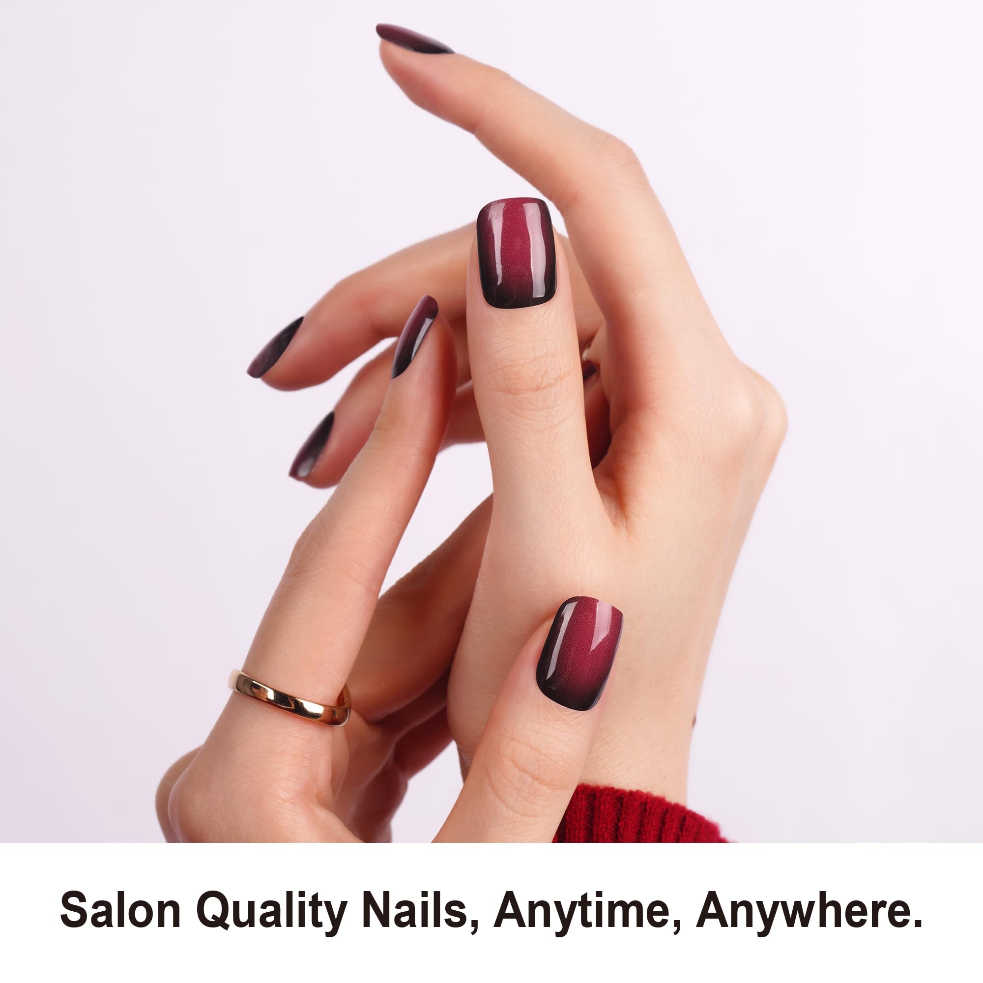 DANNI & TONI Semi Cured Gel Nail Strips – Black Wine Red Ombre | Midnight Velvet