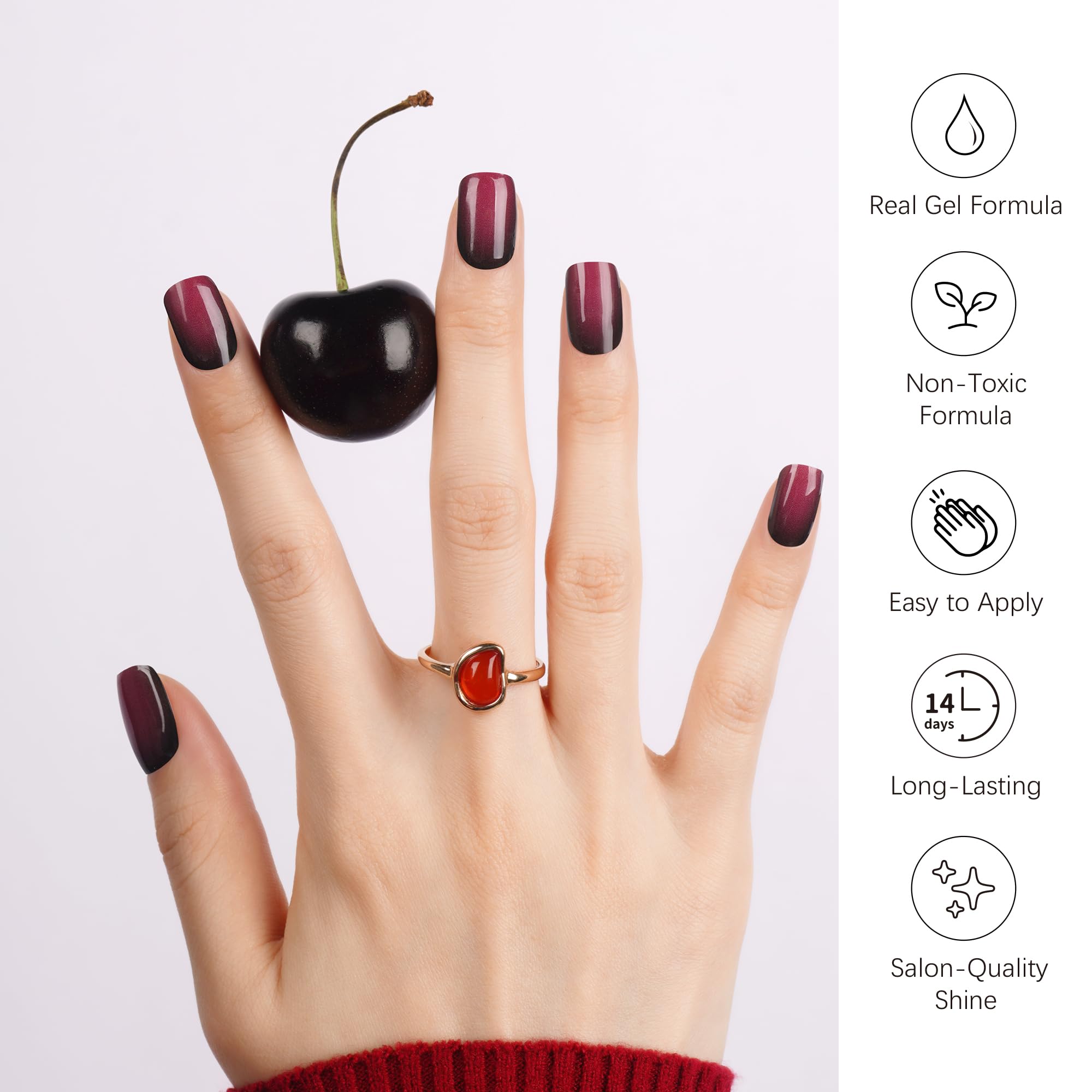 DANNI & TONI Semi Cured Gel Nail Strips – Black Wine Red Ombre | Midnight Velvet