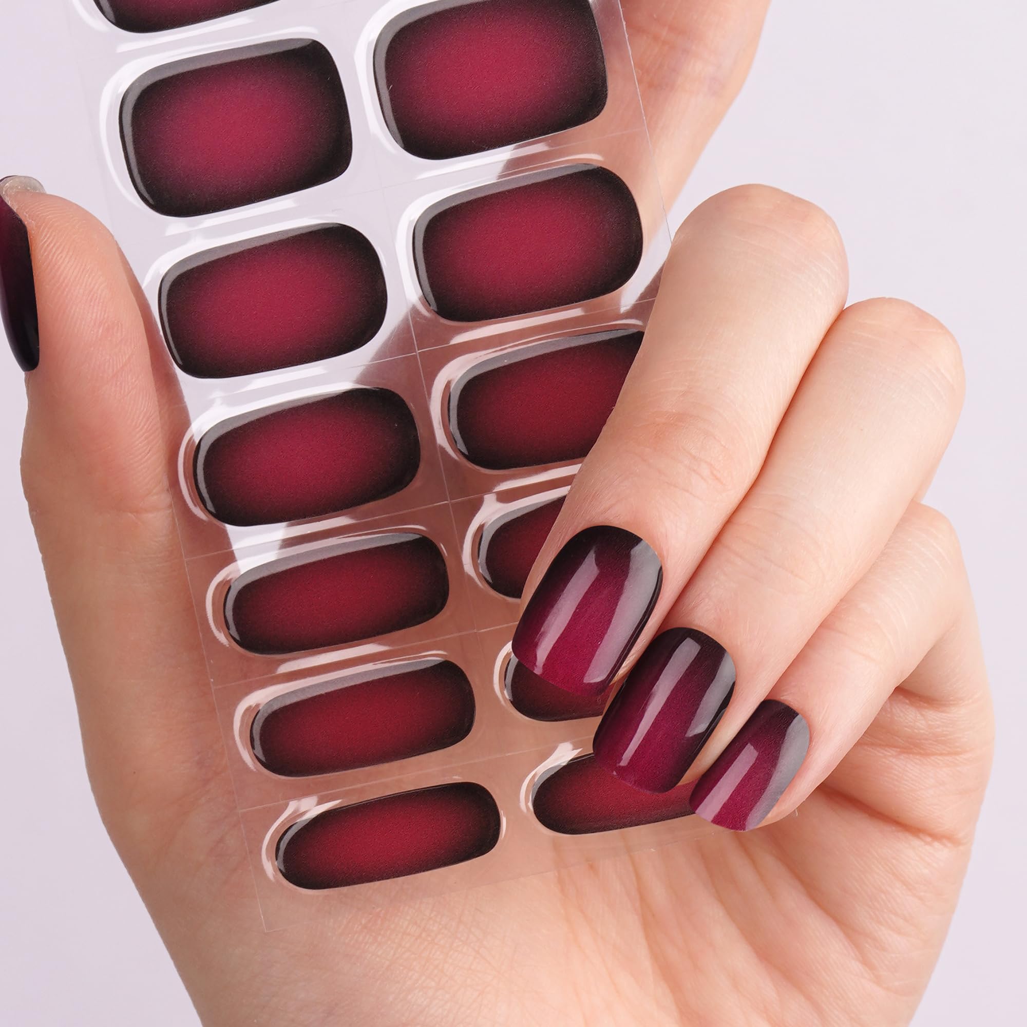 DANNI & TONI Semi Cured Gel Nail Strips – Black Wine Red Ombre | Midnight Velvet