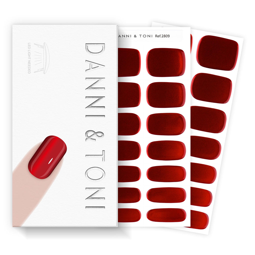 DANNI & TONI Semi Cured Gel Nail Strips Ruby Chrome – Mirror Metallic Nail Art