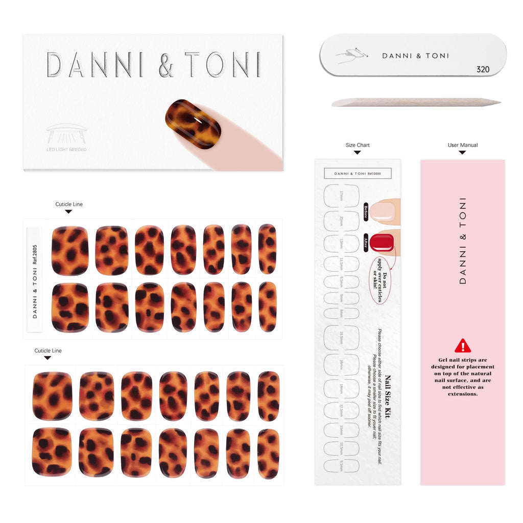 DANNI & TONI Semi-Cured Gel Nail Wraps – Cheetah Print Leopard, 28 Nails | Tortoise Glow