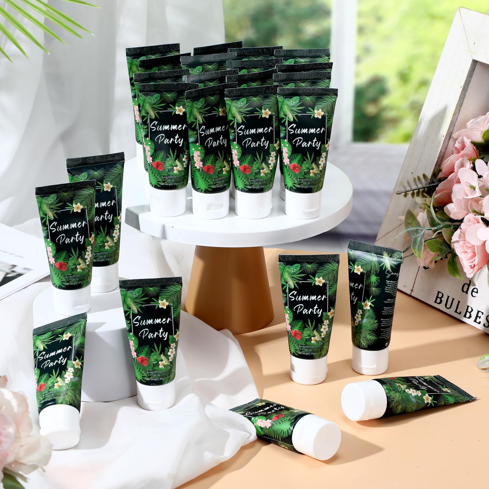 Dansib 24 Pcs Mini Sunscreen Bulk — SPF 30 Travel Size 1oz for Weddings (White Cream, Tropical)