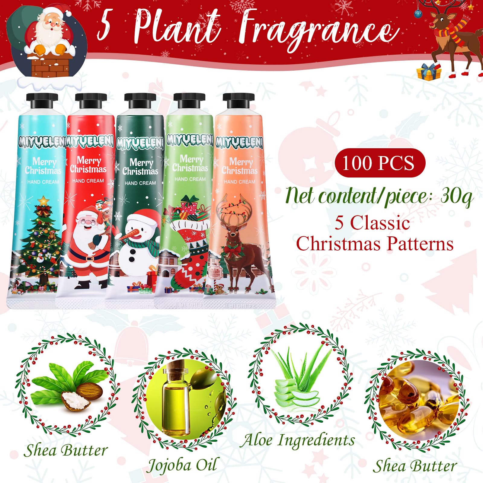 Dansib 100 Pcs Christmas Hand Cream Gift Set – Moisturizing, Travel-Size Lotions in 5 Fragrances