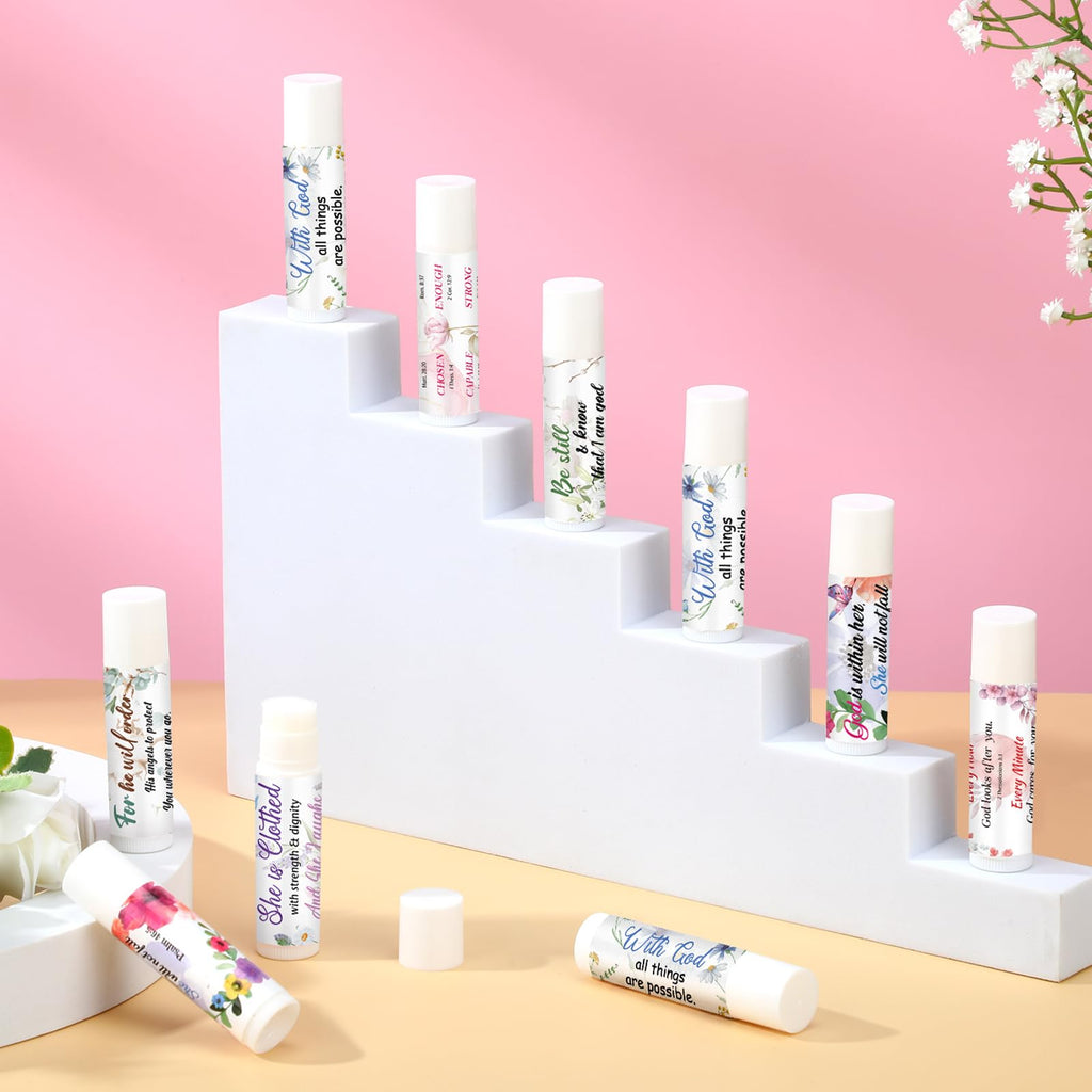 Dansib 50 Pcs Christian Lip Balm Set – Bible Verse Floral Gift Pack for Women & Men