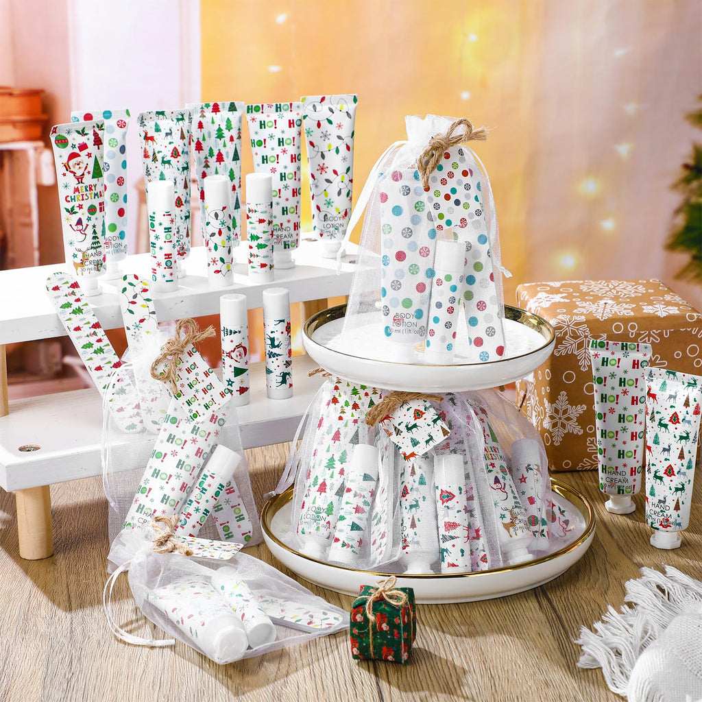 Dansib 36-Set Christmas Party Favors: Hand Cream, Body Lotion, Lip Balm Gift Set for Coworkers & Guests