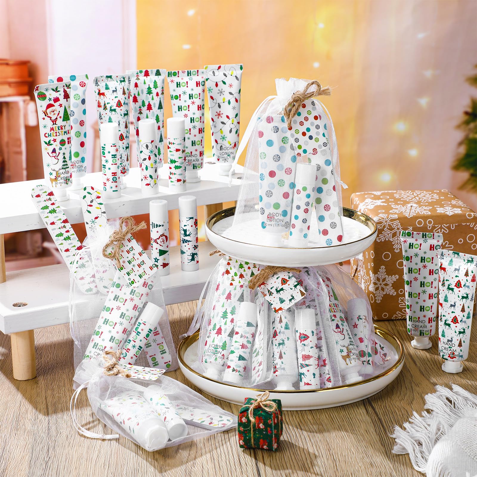 Dansib 36-Set Christmas Party Favors: Hand Cream, Body Lotion, Lip Balm Gift Set for Coworkers & Guests