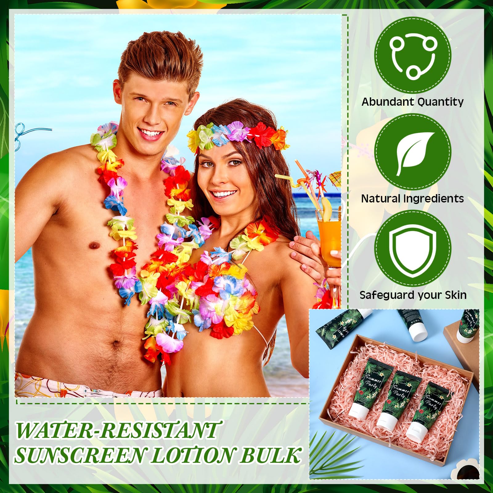 Dansib 24 Pcs Mini Sunscreen Bulk — SPF 30 Travel Size 1oz for Weddings (White Cream, Tropical)