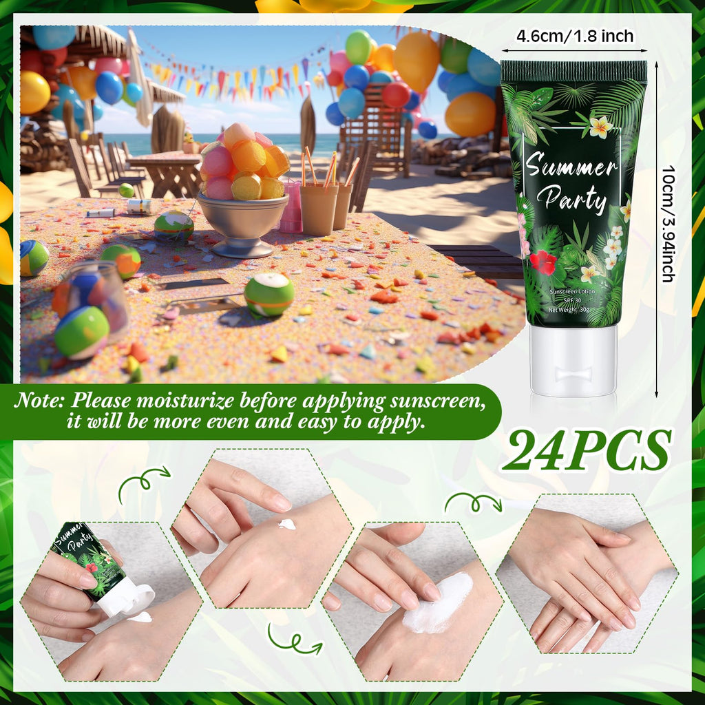 Dansib 24 Pcs Mini Sunscreen Bulk — SPF 30 Travel Size 1oz for Weddings (White Cream, Tropical)