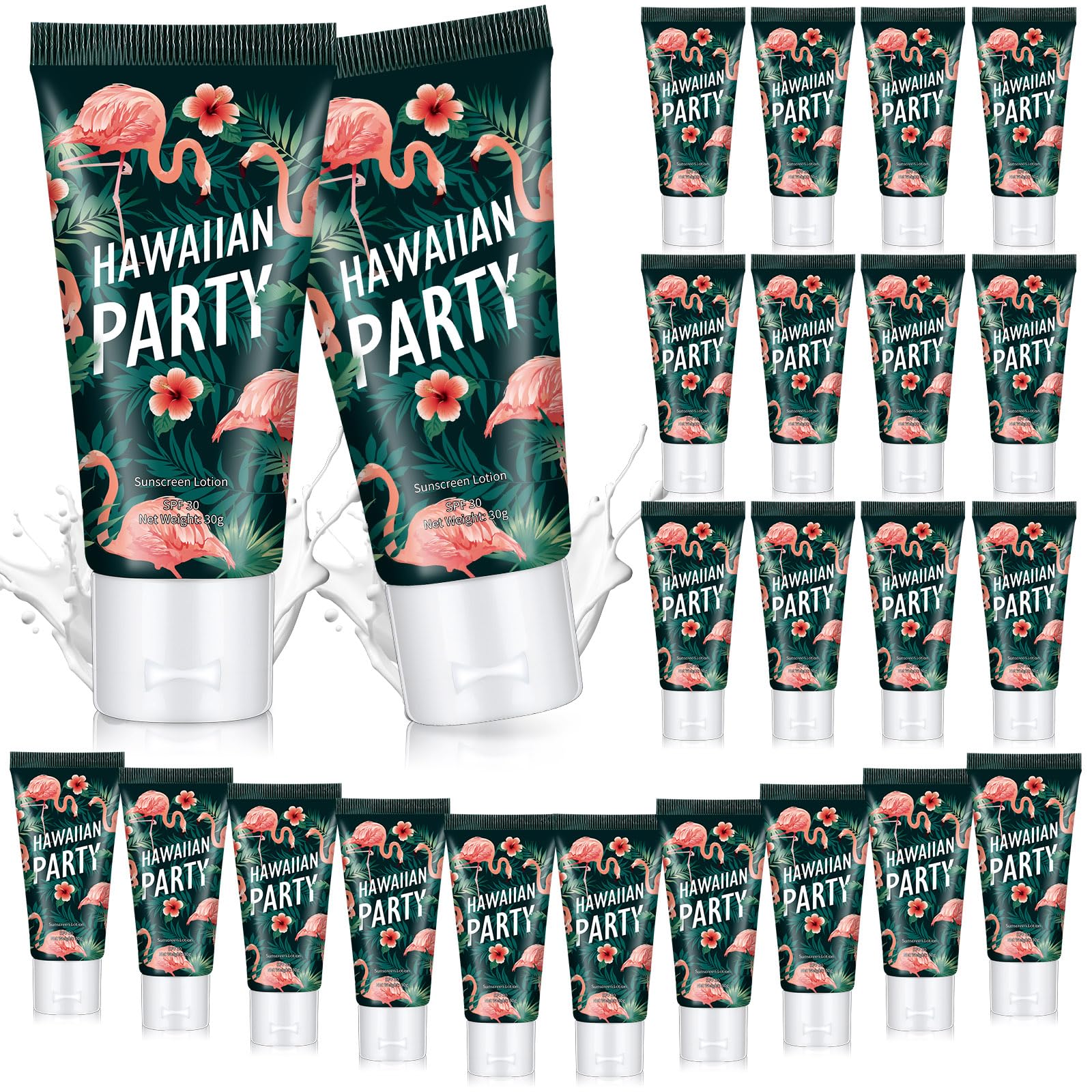 Dansib 24 Pcs Mini Sunscreen Bulk – SPF 30 Travel Size 1oz for Wedding Gifts (White Cream, Flamingo)