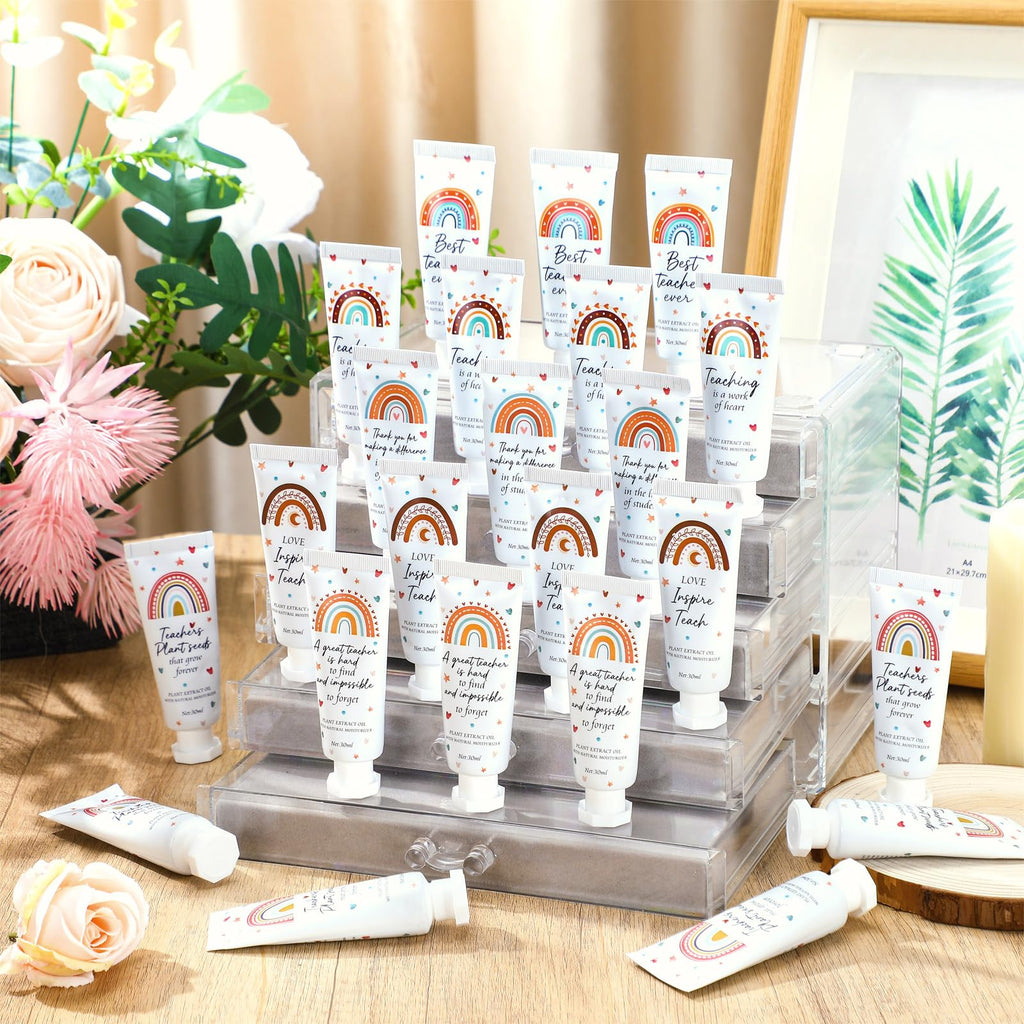 Dansib 24 Pcs Teacher Appreciation Hand Cream Gift Set – Boho Rainbow Travel-Size Moisturizing Lotion
